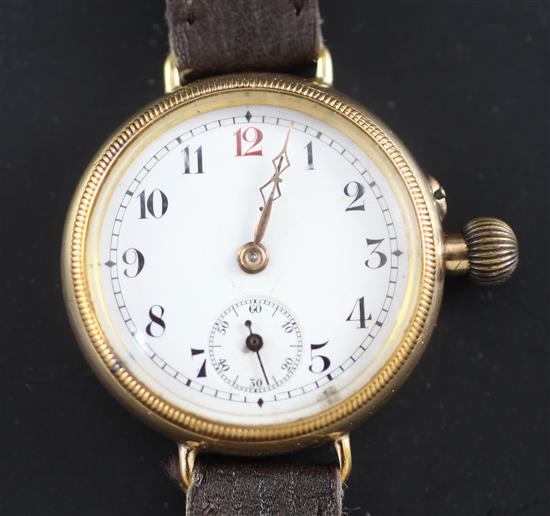 An early 20th century 9ct gold Borgel cased manual wind wrist watch,